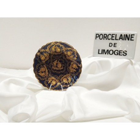 Piattino in porcellana limoges Turgot blu cobalto - decoro floreale oro